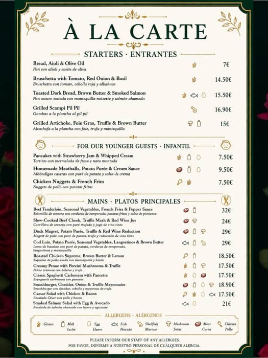 Available from 12-17 for lunch
And à la carte from 18-23
————————————
Disponibl